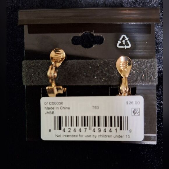 🎁Anne Klein Gold-Tone Small Square Crystal Double-Row Clip-On Hoop Earrings - Picture 4 of 5